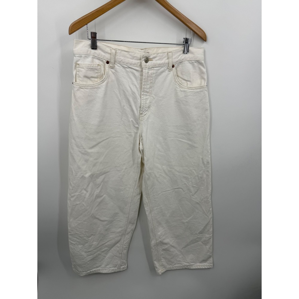 TopShop Wide Leg Jeans Women W30 Off White High Rise Denim Pants